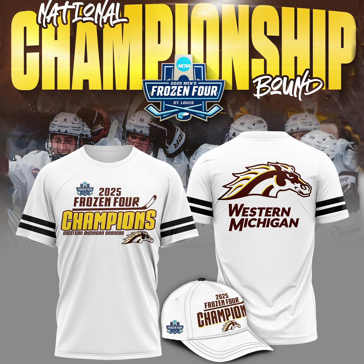 Western Michigan Broncos Tshirt Frozen Four Championship 2025