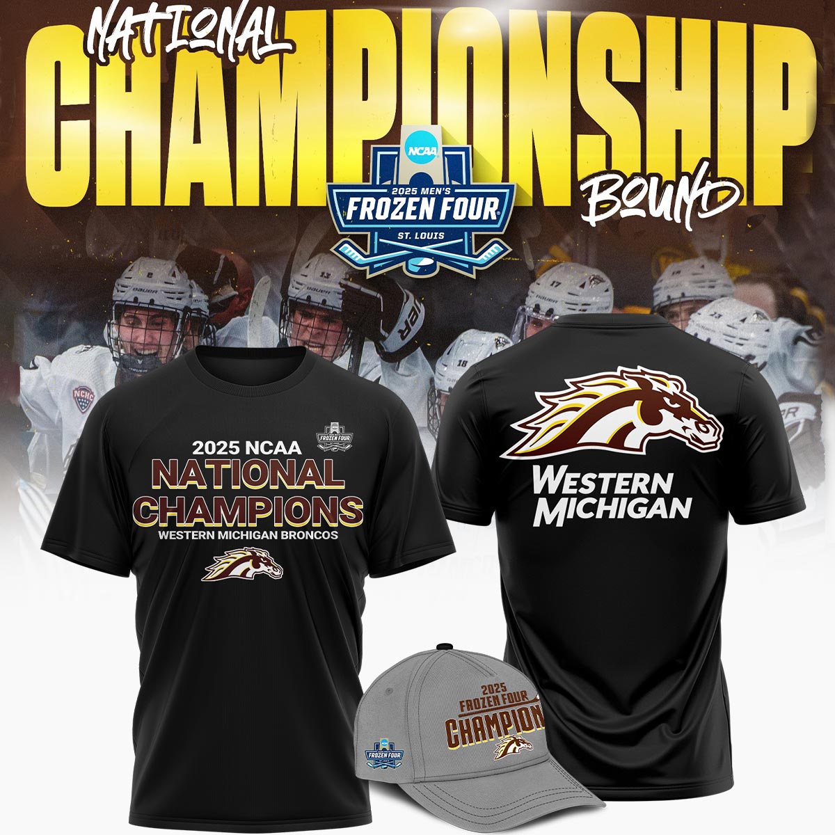 Western Michigan Broncos Tshirt Frozen Four Championship 2025