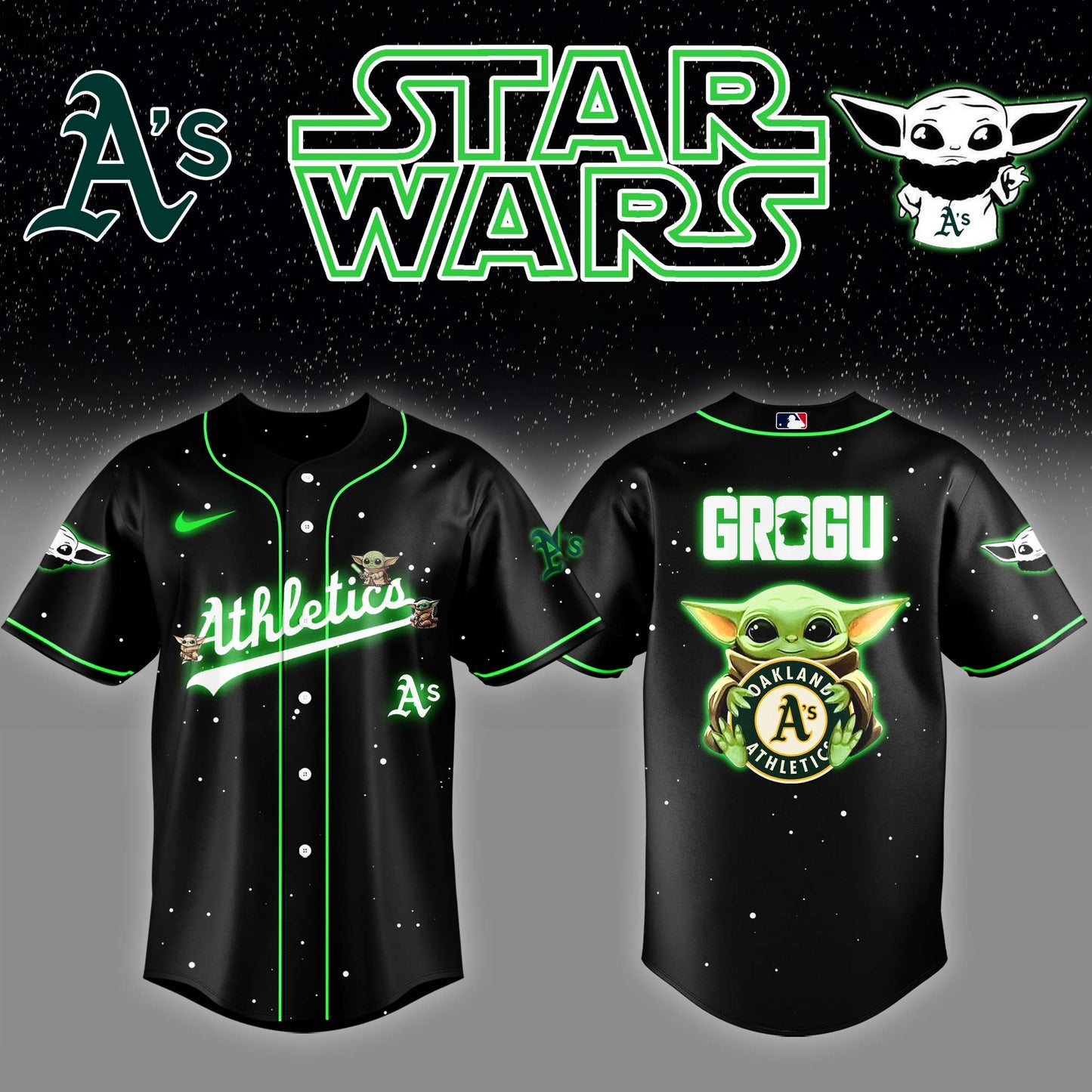 Athletics x Stars Wars Grogu Night Baseball Jersey Editions Limited