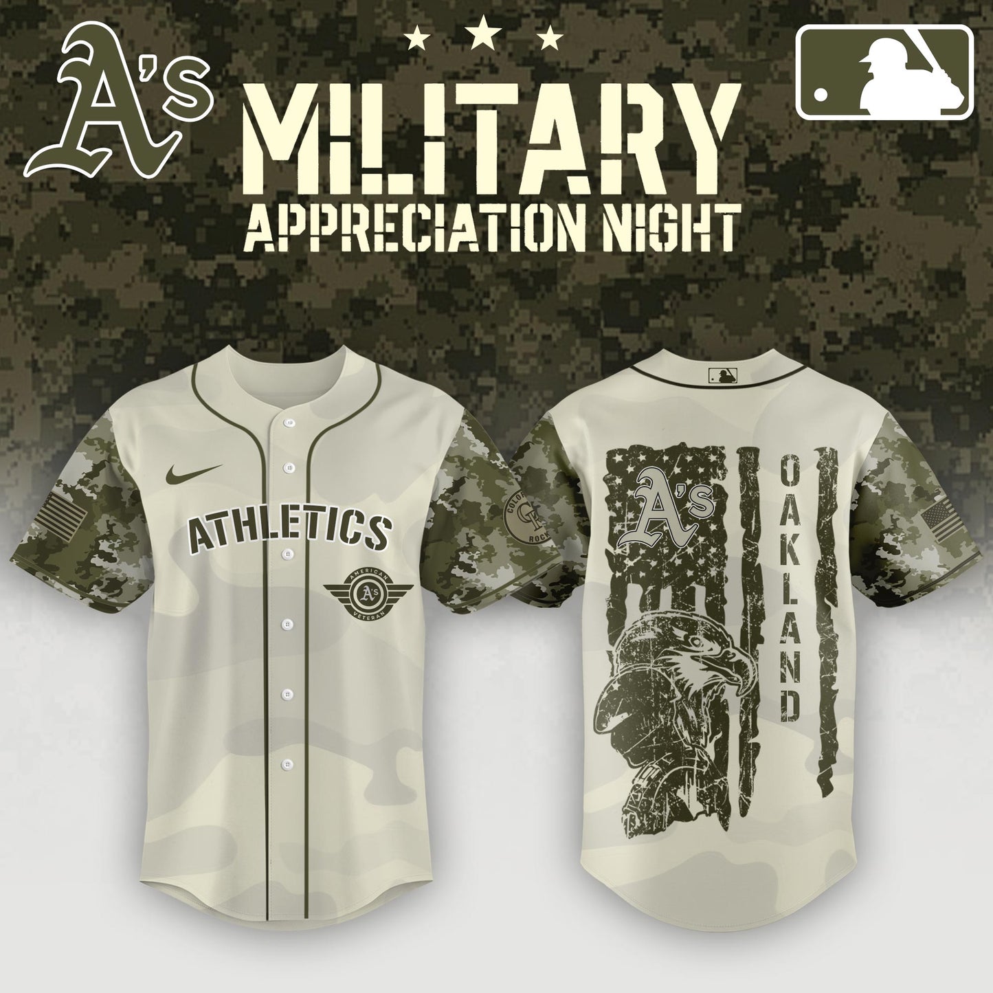 Athletics x MLB . 2025 Armed Forces Day Night Jersey Editons Limited