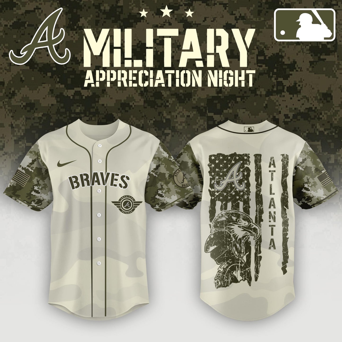 Atlanta Braves x MLB . 2025 Armed Forces Day Night Jersey Editons Limited
