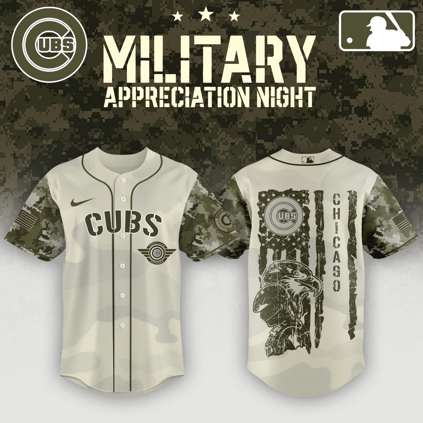 Chicago Cubs x MLB . 2025 Armed Forces Day Night Jersey Editons Limited