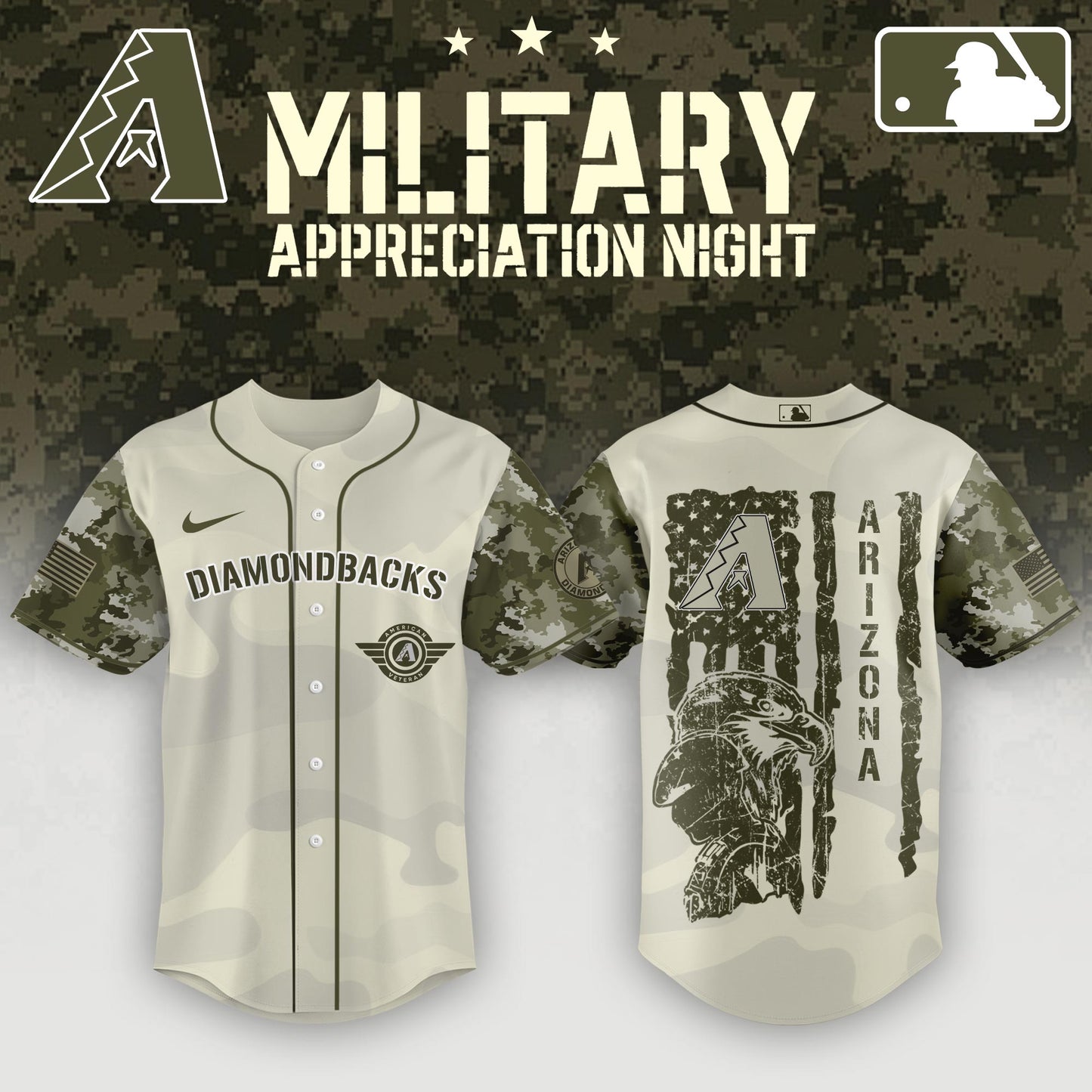 Arizona Diamondbacks x MLB . 2025 Armed Forces Day Night Jersey Editons Limited