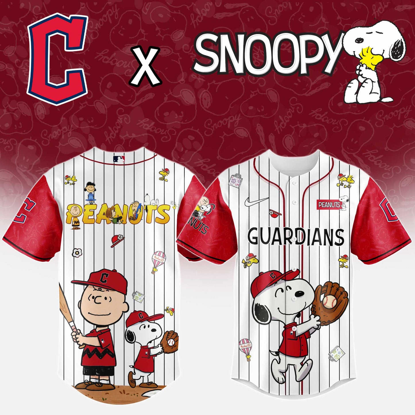 Cleveland Guardians MLB “75th Anniversary of Peanuts” Snoopy Special Edition Jersey2025