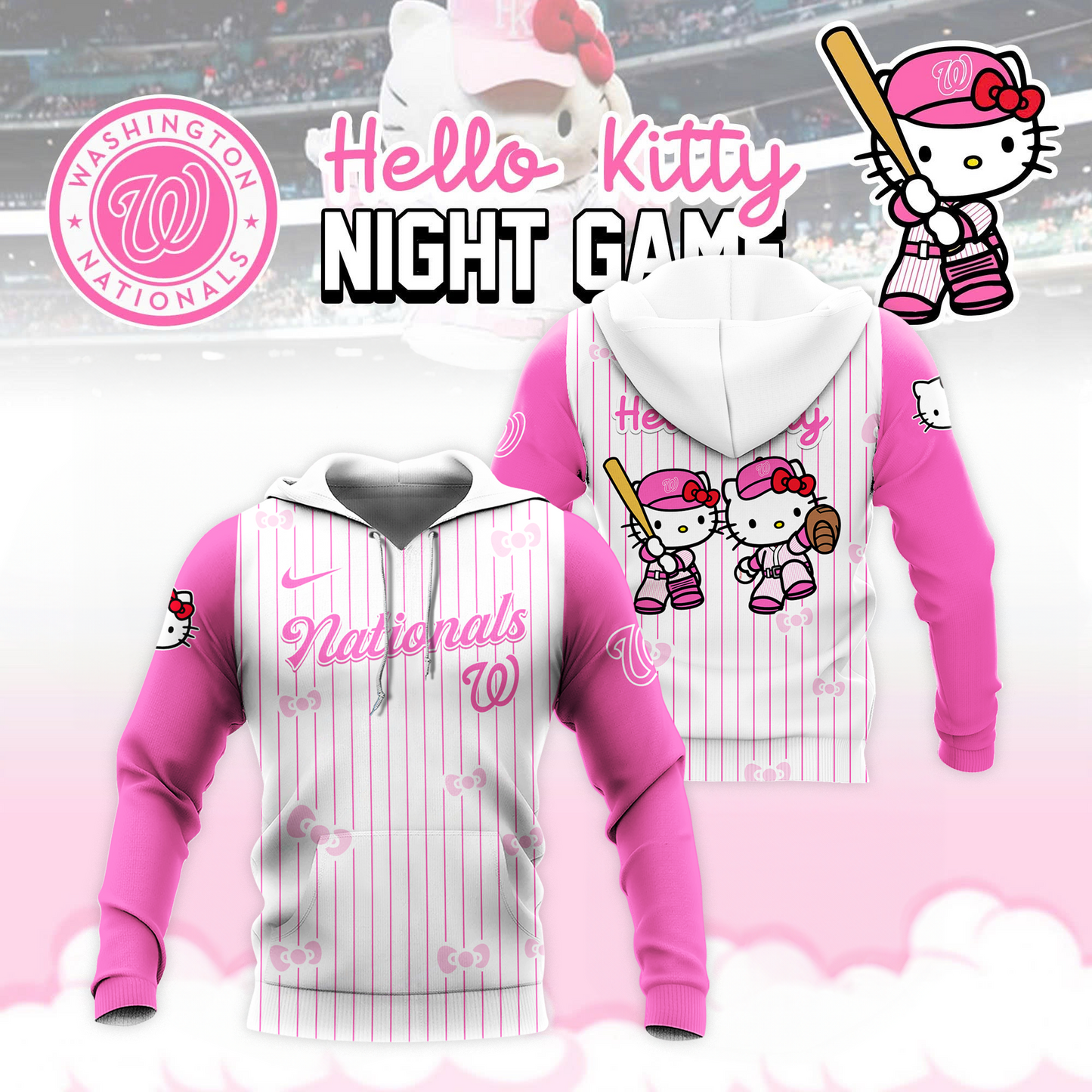 Washington Nationals MLB x Hello Kitty Night Game Limited Edition Hoodie