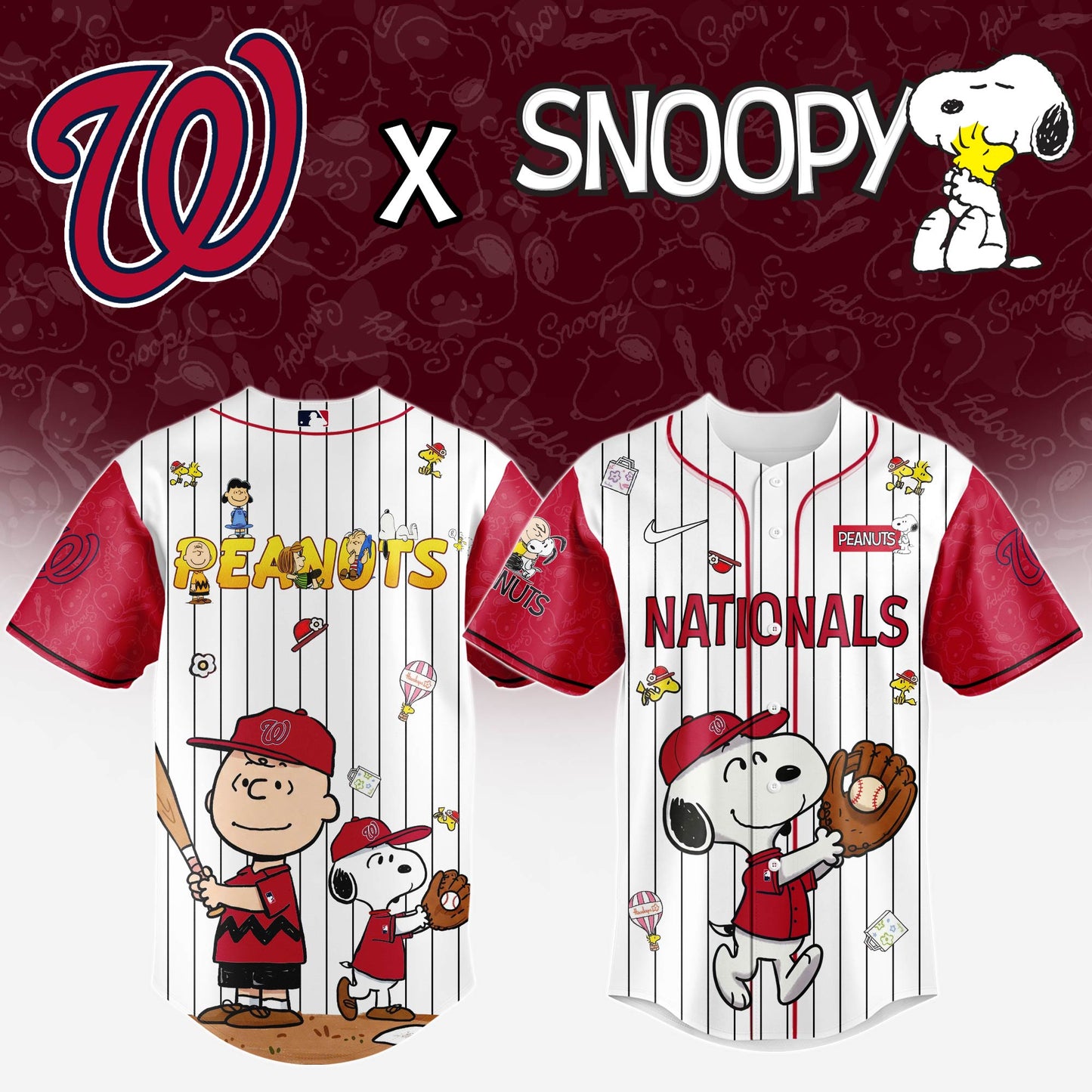 Washington Nationals MLB “75th Anniversary of Peanuts” Snoopy Special Edition Jersey2025