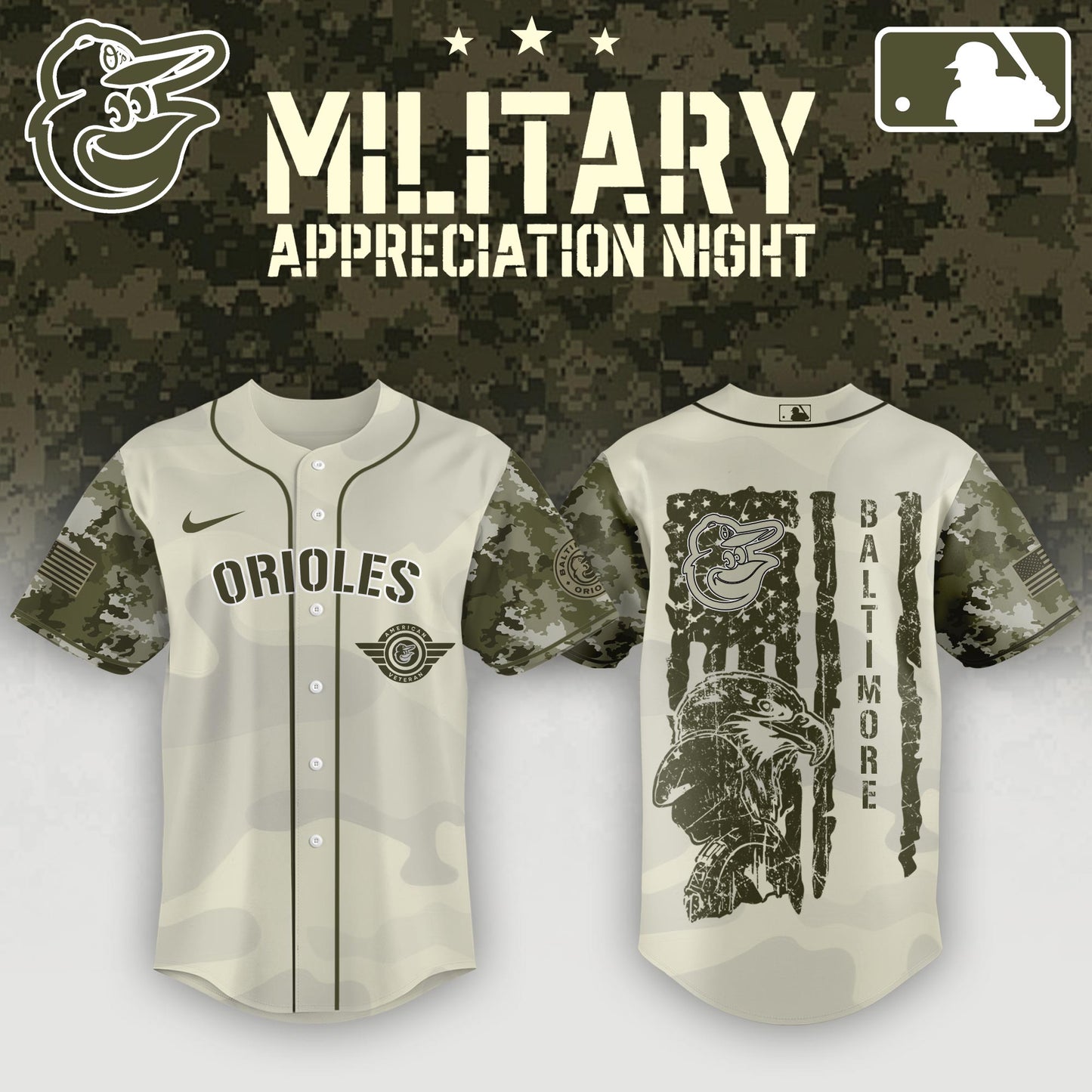 Baltimore Orioles x MLB . 2025 Armed Forces Day Night Jersey Editons Limited