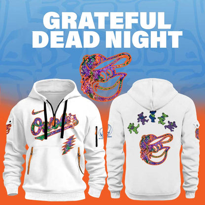Baltimore Orioles Grateful Dead Night Zip Long Sleeve Hoodie
