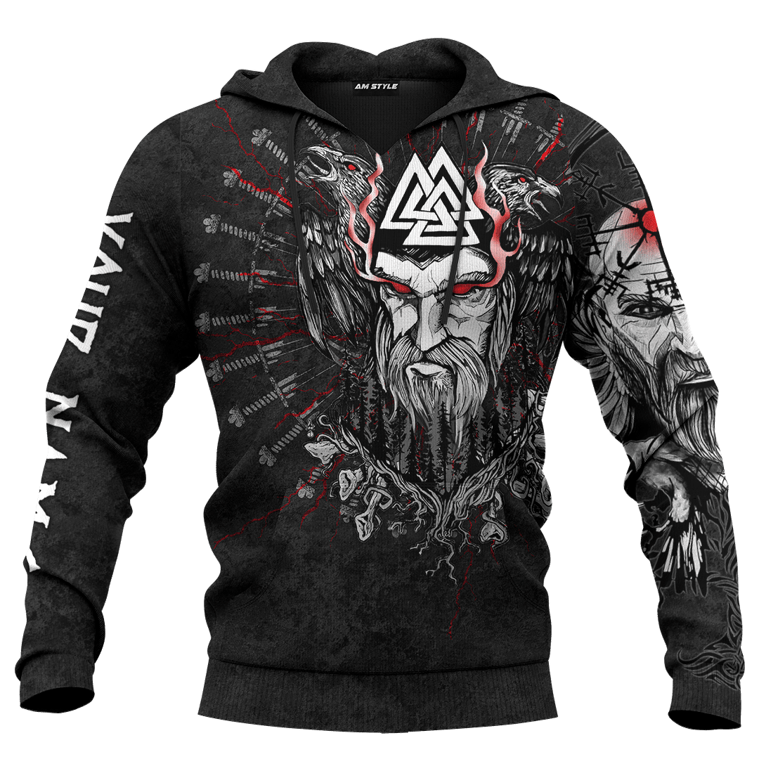Viking All Father Odin Grey Colour Customized 3D All Over Printed hoodie