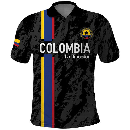 Custom Colombia Football Polo Shirt 2024 Vamos La Tricolor - Black