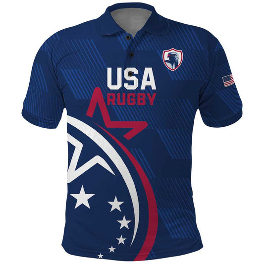 USA 2024 Rugby Polo Shirt Soar Like an Eagle Blue Version