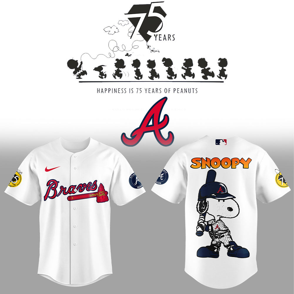 Atlanta Braves Jersey 75th Anniversary of Peanuts new Jersey