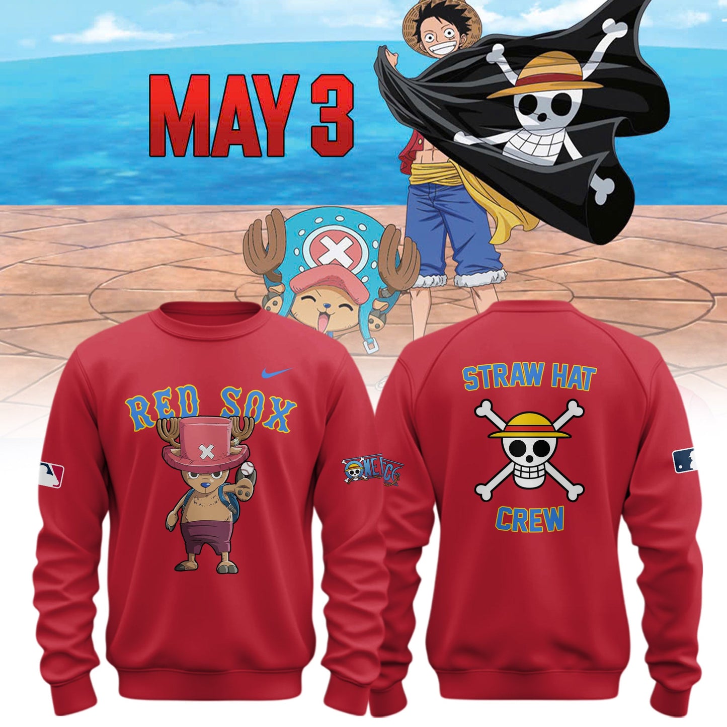 One Piece x Boston Red Sox . Latest Collaboration Sweatshirt