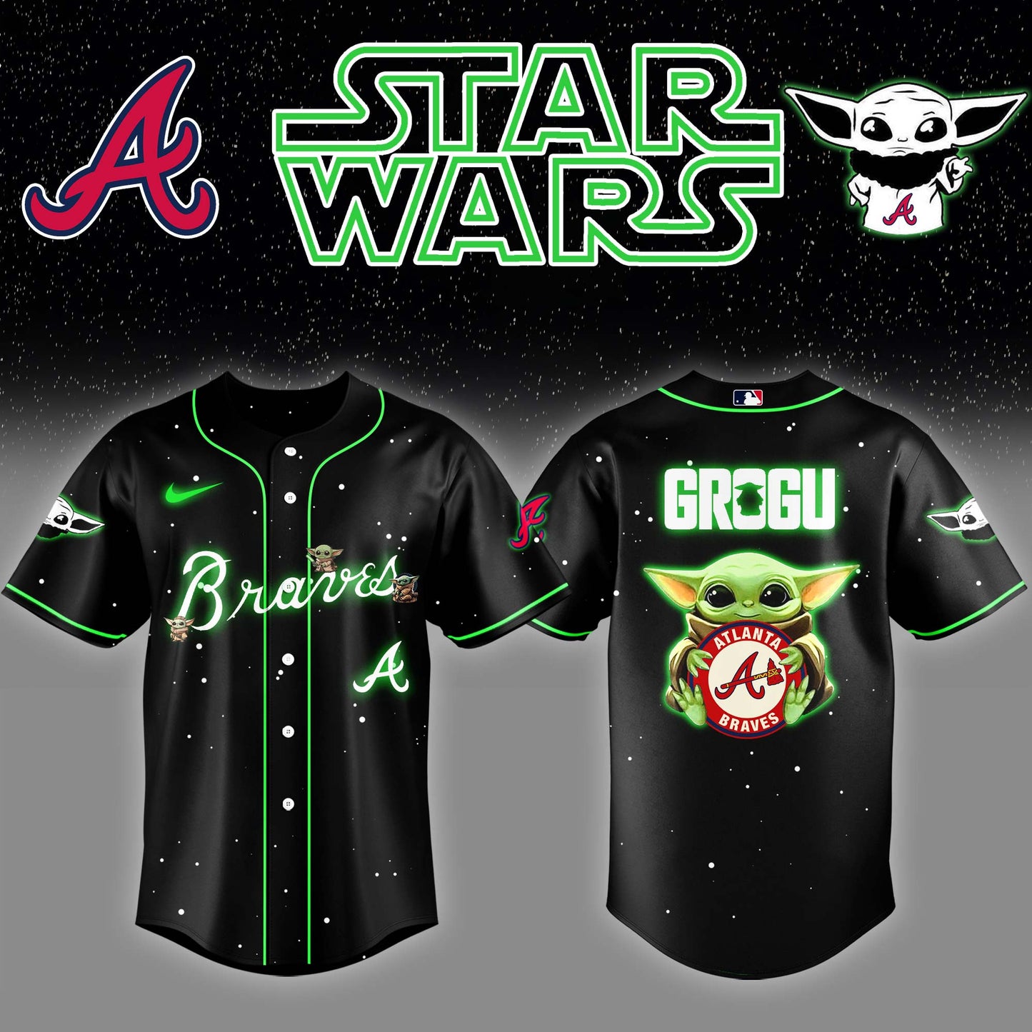 Atlanta Braves x Stars Wars Grogu Night Baseball Jersey Editions Limited